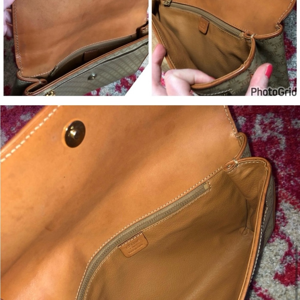 Celine AUTHENTIC Vintage Tan Coated Macadam Logo Flap Clutch Bag Purse Pouch - Picture 10 of 12